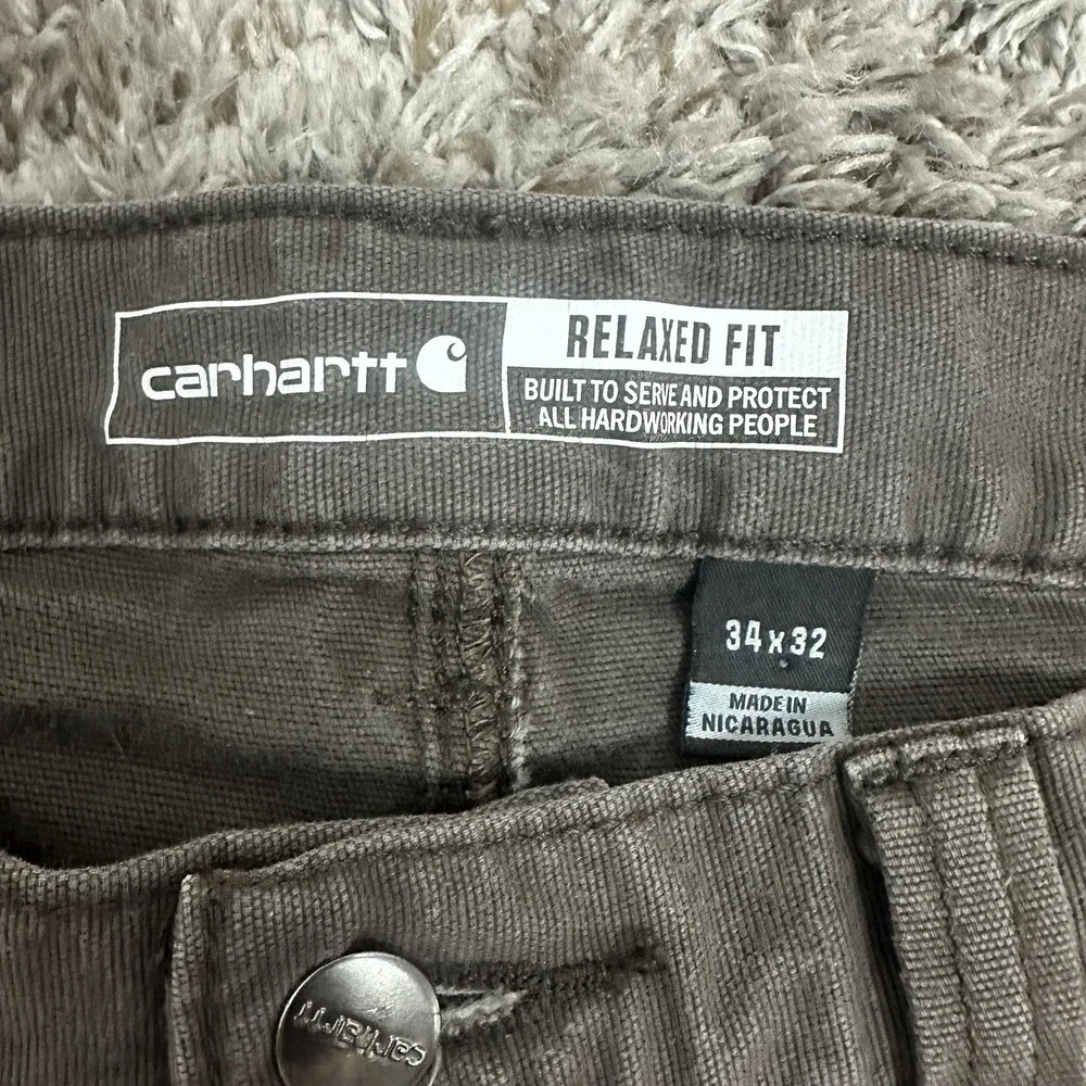 Carhartt Jeans Mens 34x32 Brown Denim Workwear Cargo Pocket Relaxed Rugged Flex